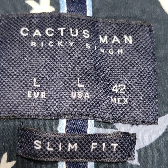 Cactus Man Ricky Singh Full Button Dark Blue Slim Fit Shirt w/ Birds -Size Large - Picture 5 of 6